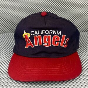 Vintage California Angels Hat Blue Red Script Spell Out Logo Strap back Baseball